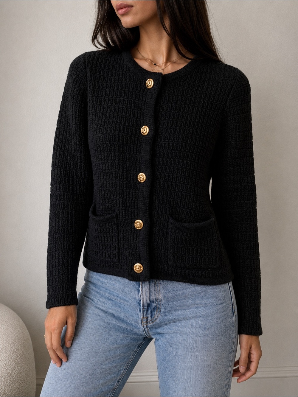 Tuckernuck Hyacinth House Black‎ Colette Cable Knit Cardigan Sweater Size XS